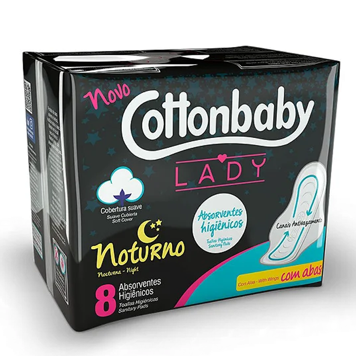 Absorvente Cottonbaby Lady Noturno com Abas com 8 unidades